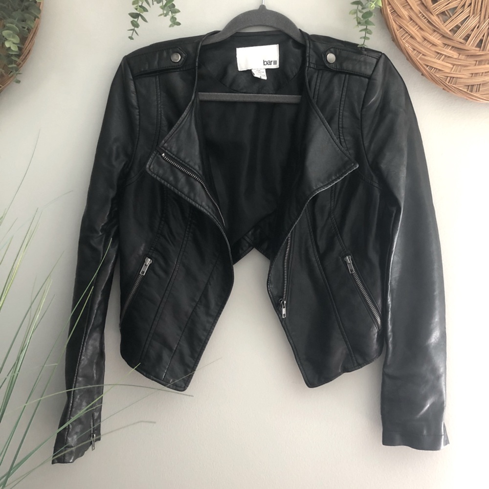 Bar III Black Faux Leather Moto Jacket